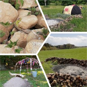 photo showing a sweat lodge on a meadow